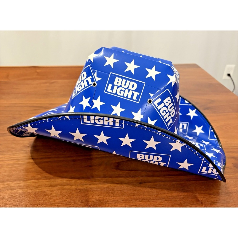 Bud Light Cowboy Hat Beer Cardboard, One Size Adult Blue & White Stars Patriotic